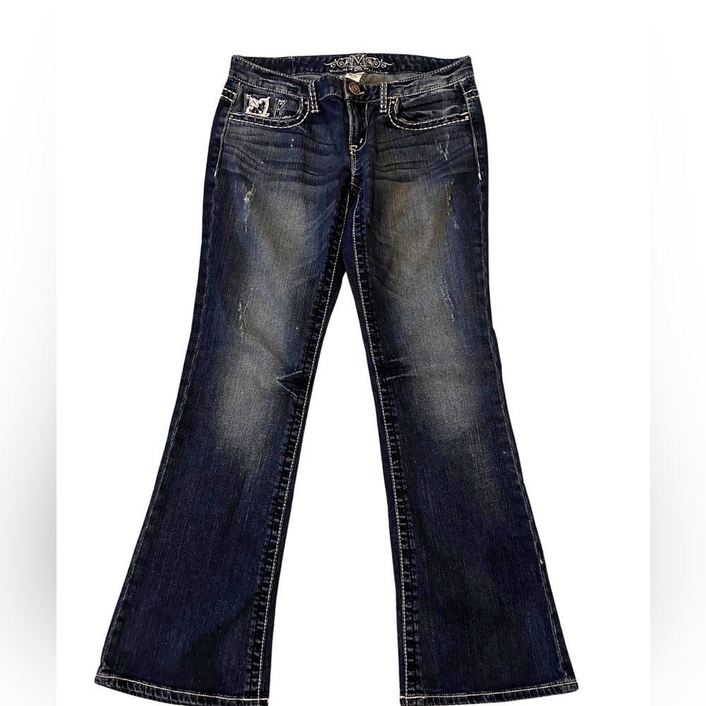 Maurices Blue Flare Wide Leg Jeans with Vintage Distress